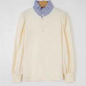 Light Yellow Striped Ruffle Collar Pullover - S (4 -6)